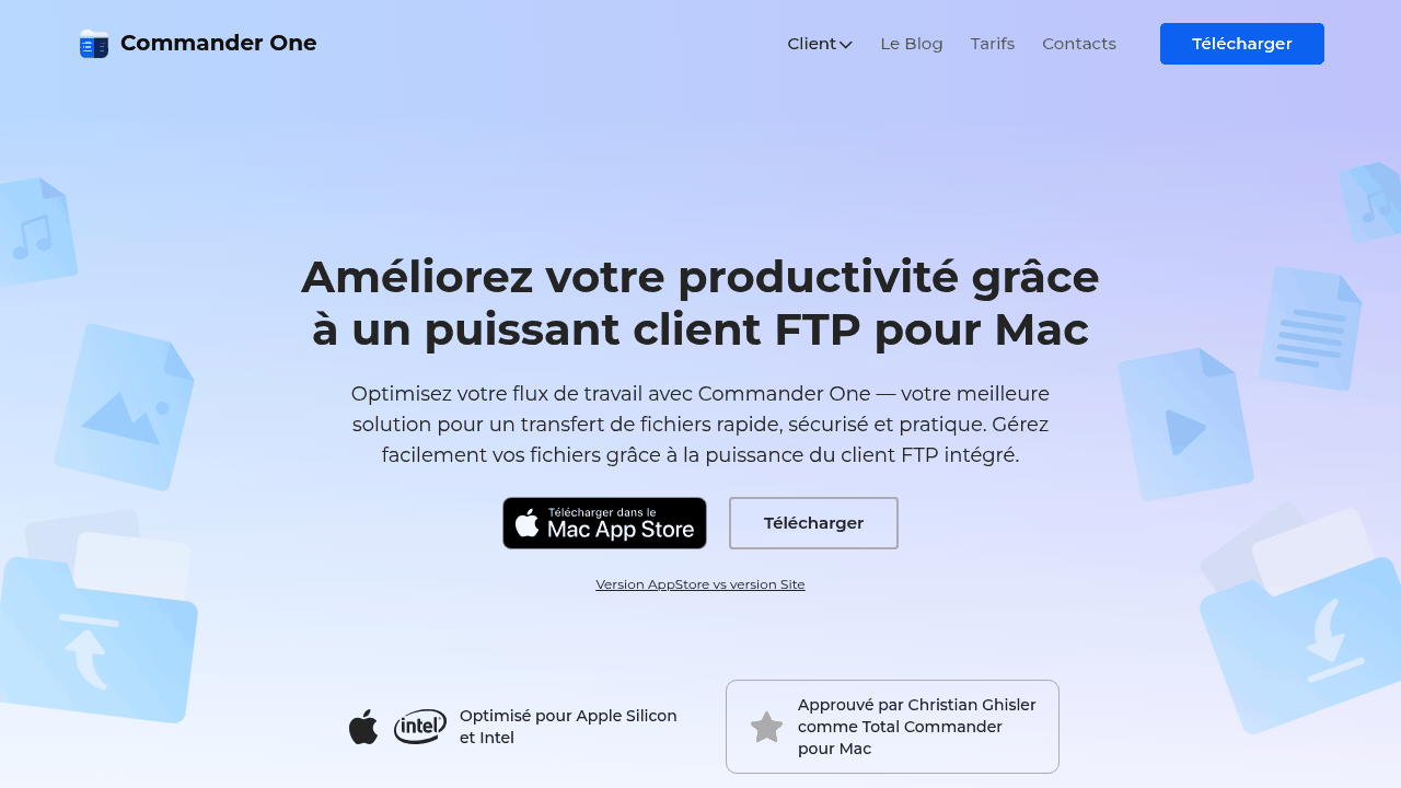 Page d'accueil de Commander One, client FTP pour Mac