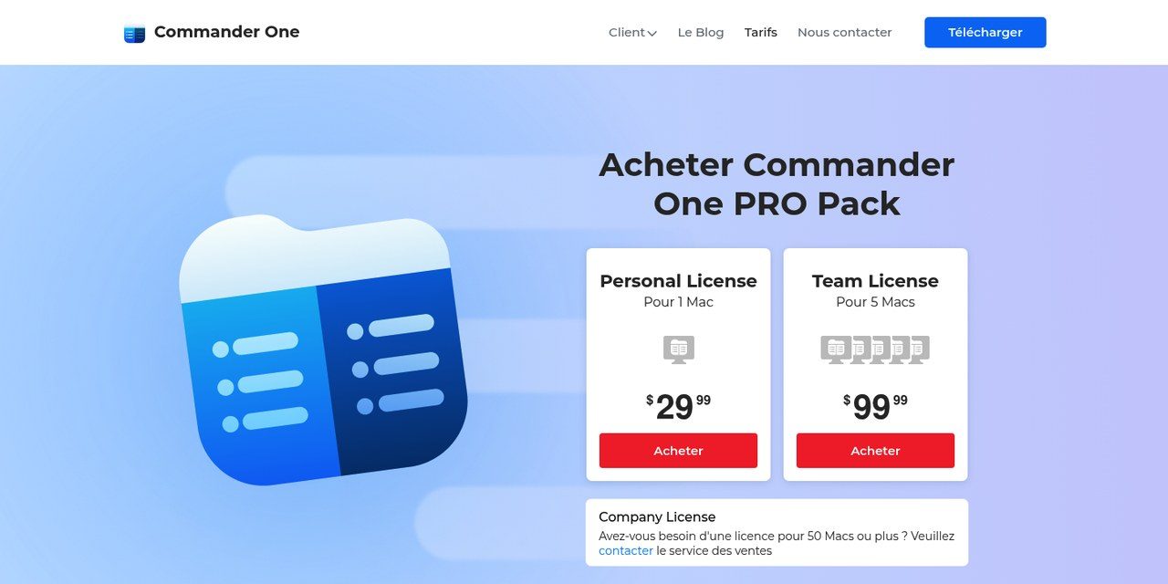 Tarifs du PRO Pack de Commander One : licences Personal et Team
