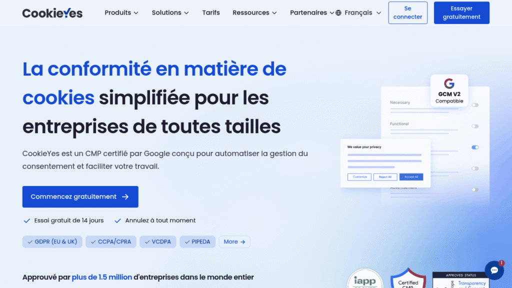 Capture d'écran de CookieYes