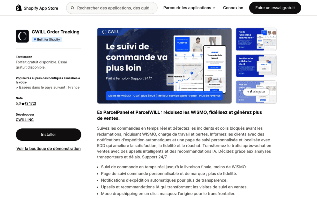 Capture d'écran de CWILL Order Tracking