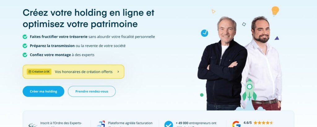 Page de création de holding en ligne chez Dougs avec un juriste dédié