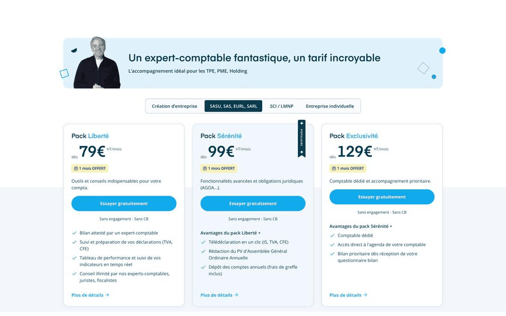 Tarifs de comptabilité Dougs pour une société : Liberté, Sérénité et Exclusivité