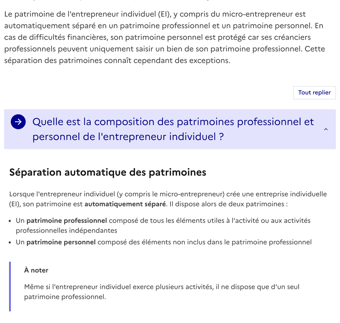 Service Public : séparation automatique des patrimoines de l'entrepreneur individuel
