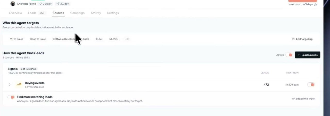 Agent de sourcing Gojiberry : audience ciblée et signaux utilisés pour trouver des leads