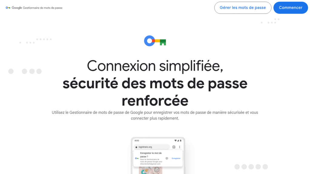 Capture d'écran de Gestionnaire de mots de passe de Google