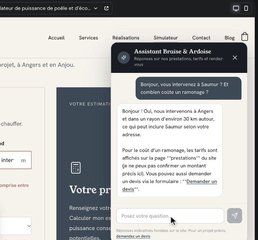 Chatbot ajouté au site par le mode IA de Hostinger