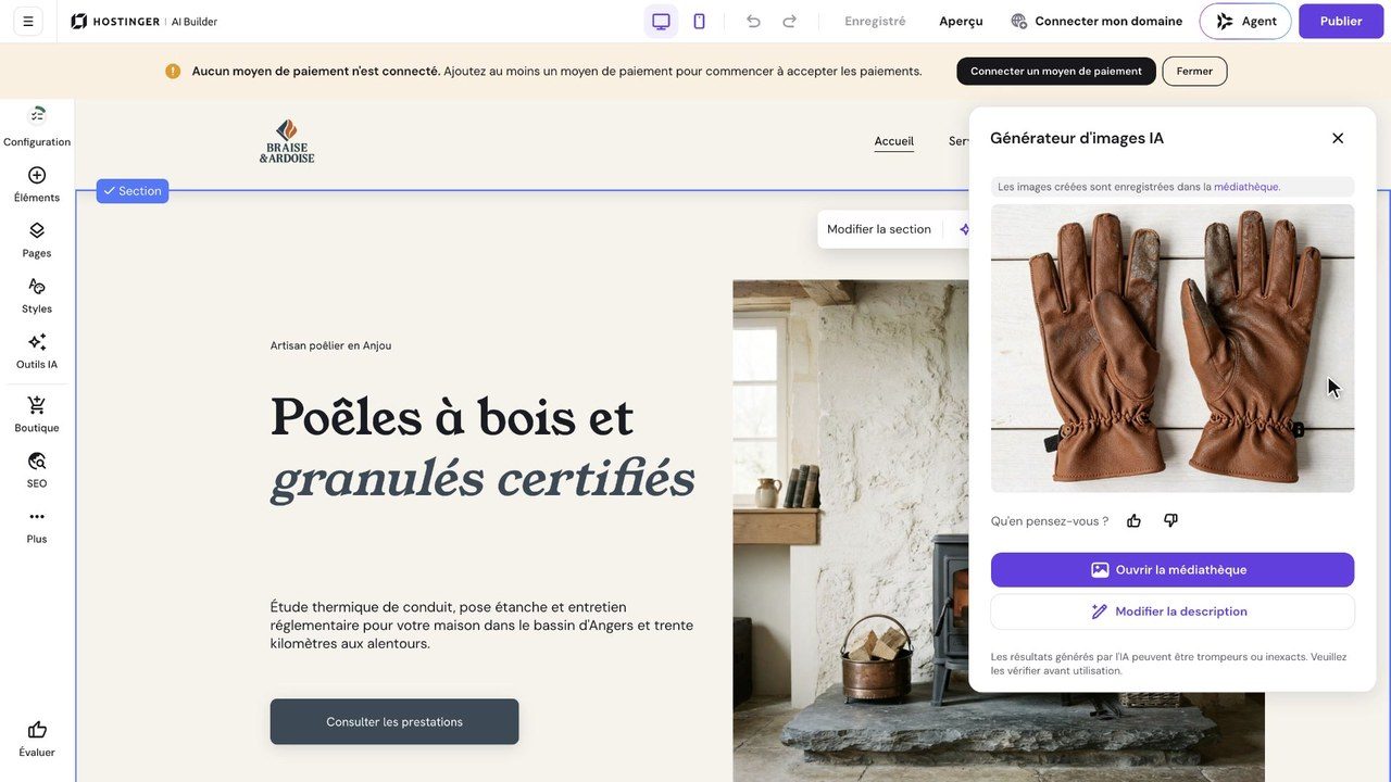Générateur d'images IA de Hostinger AI Builder