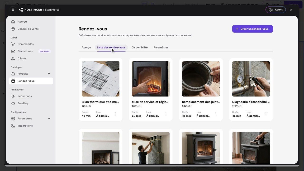 Prestations réservables en ligne dans Hostinger