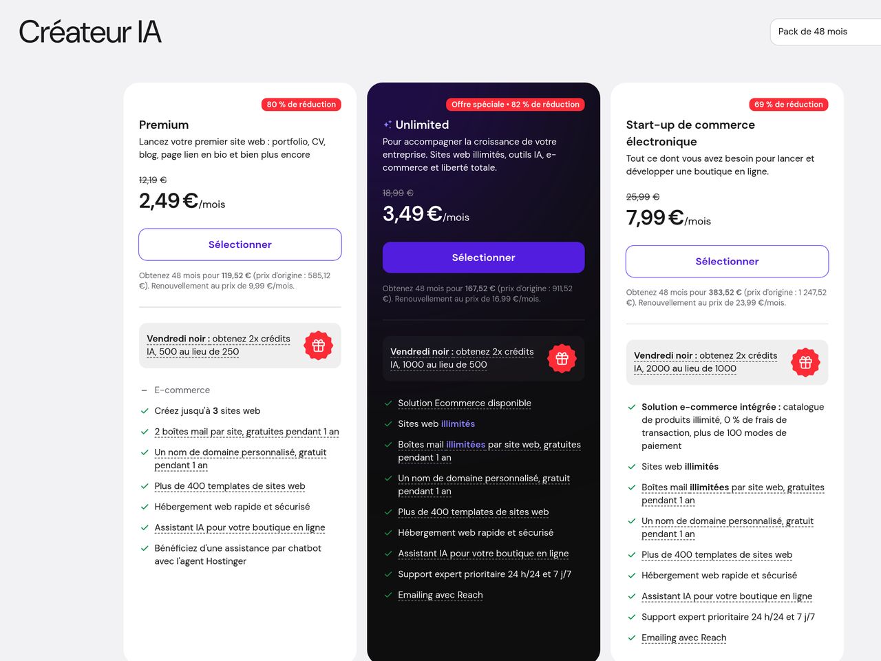 Tarifs de Hostinger AI Builder