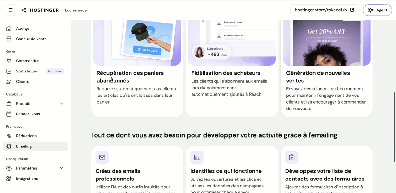 Emailing Hostinger Reach pour une boutique en ligne