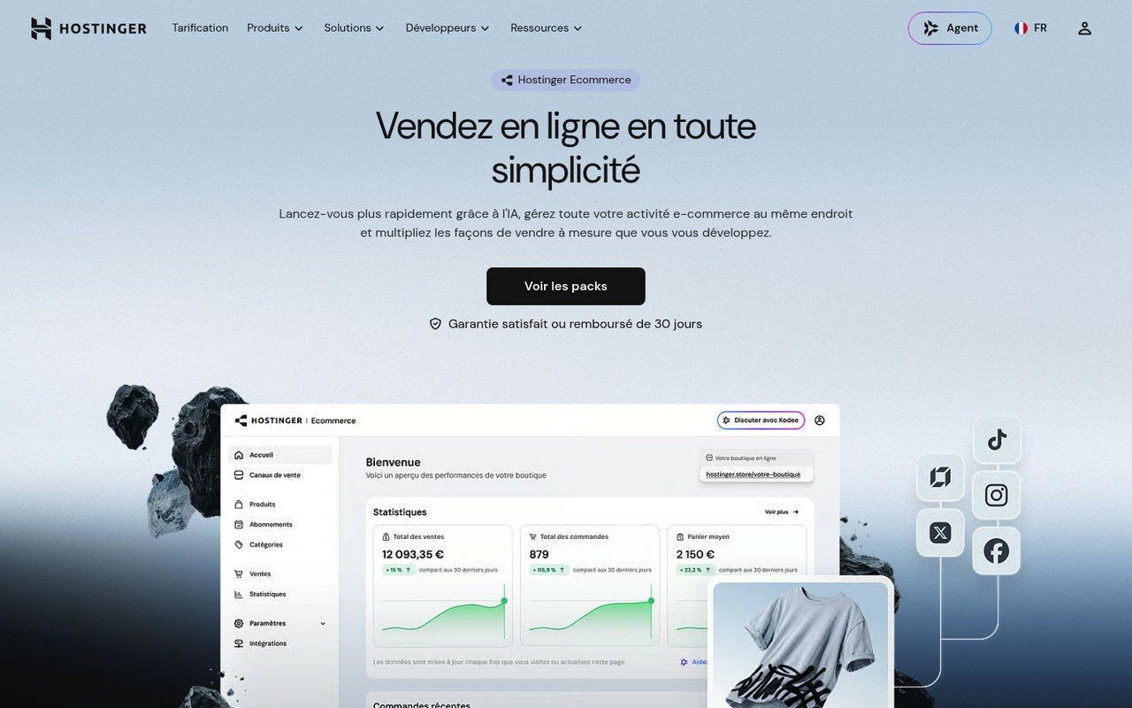 Page d'accueil de Hostinger Ecommerce