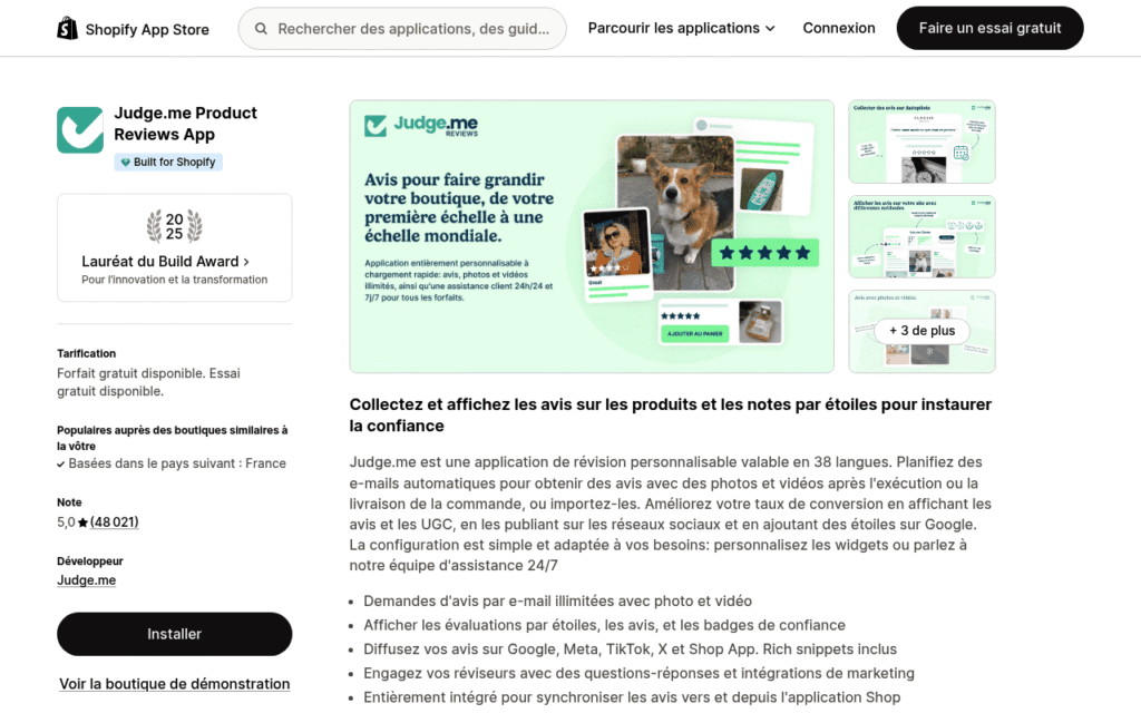 Capture d'écran de Judge.me