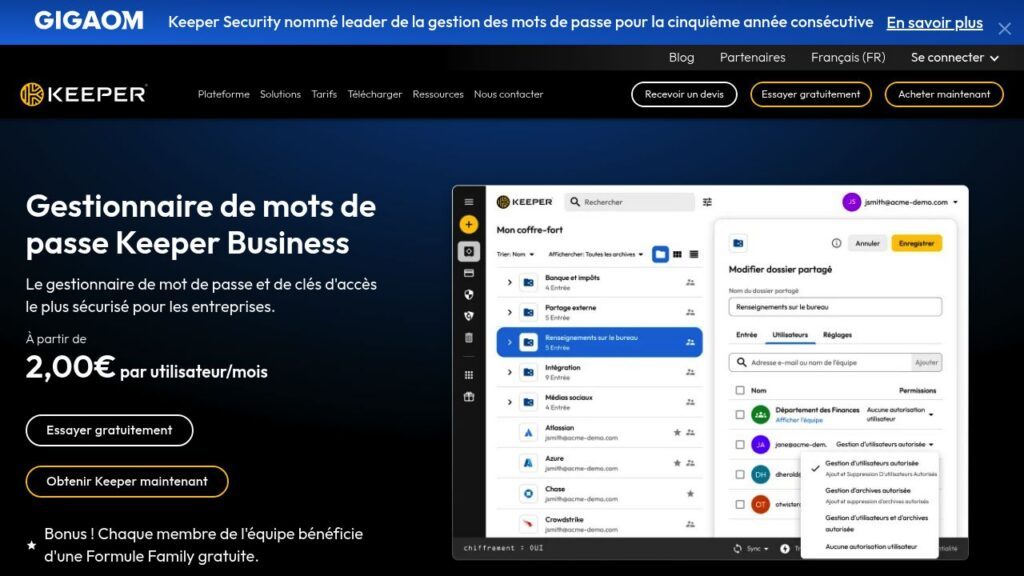 Capture d'écran de Keeper Business