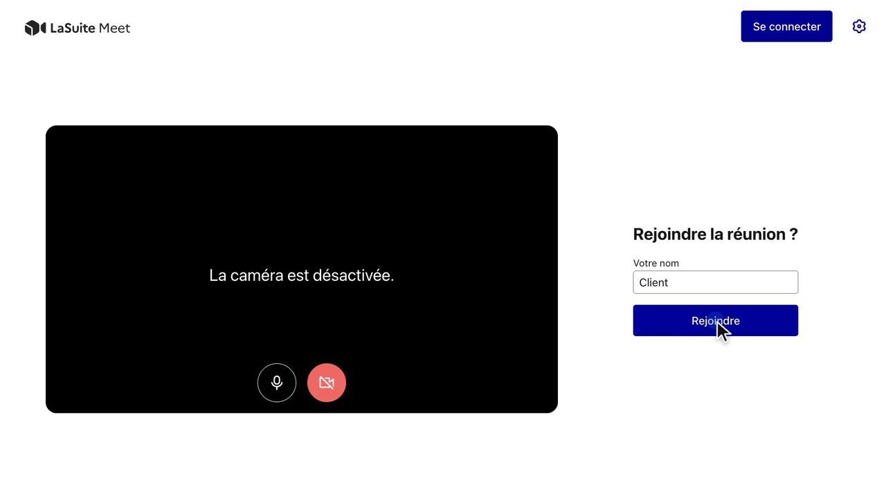 Écran Rejoindre la réunion de Visio pour un invité sans compte