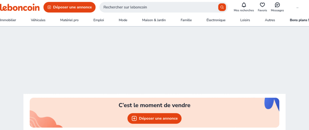Capture d'écran de la page d'accueil de Leboncoin