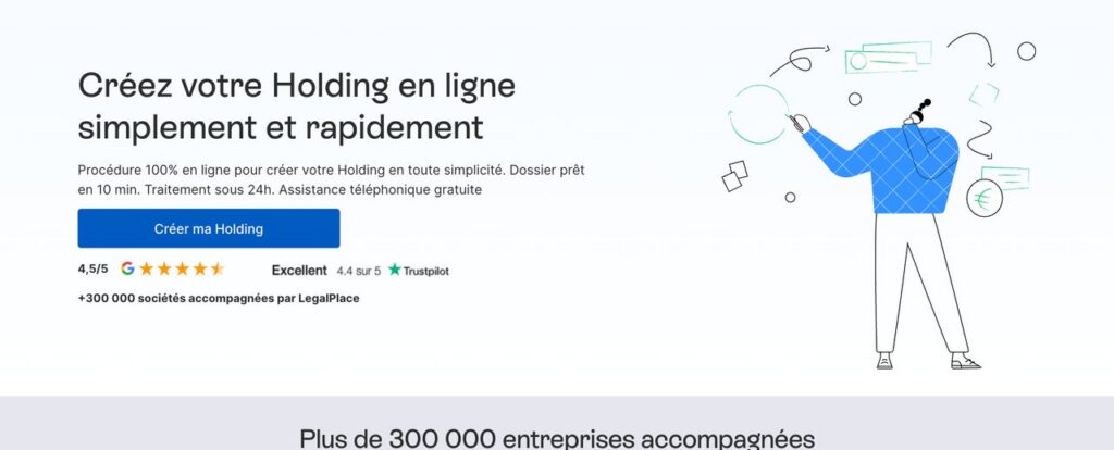Page de création de holding en ligne sur LegalPlace