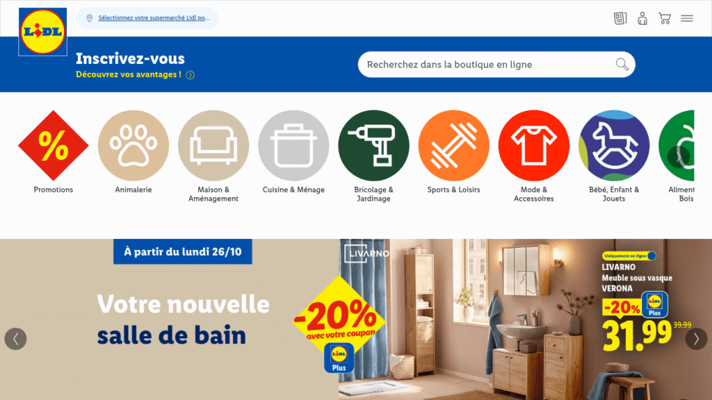 Capture d'écran de la page d'accueil de Lidl