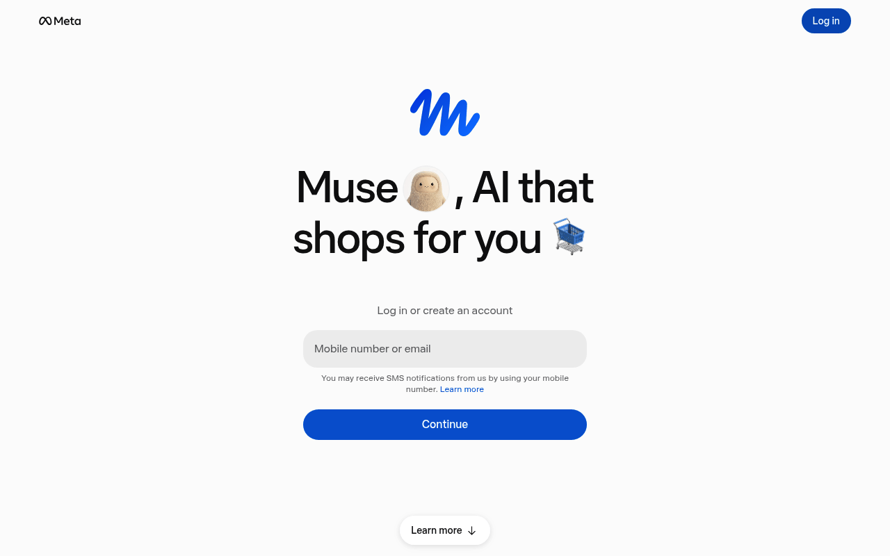 Page d'accueil de Muse, l'agent IA de Meta