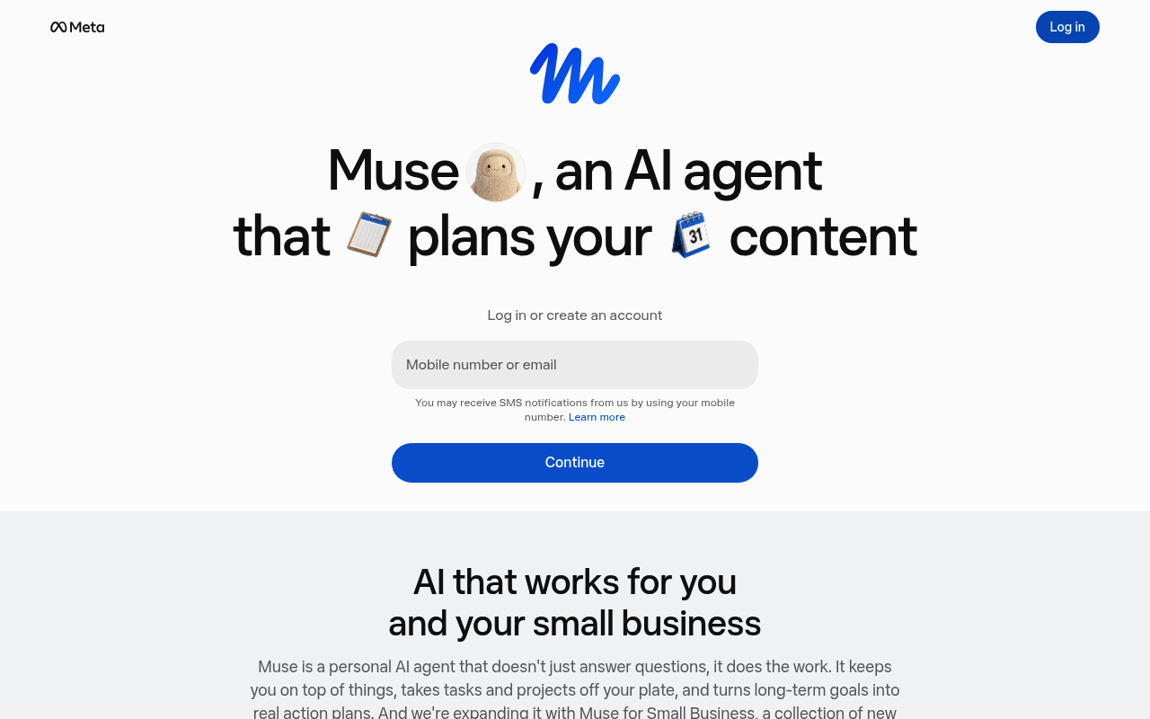 Page d'accueil de Muse for Small Business