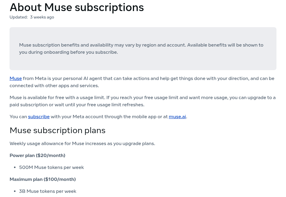 Formules d'abonnement de Muse : Power à 20 dollars et Maximum à 100 dollars par mois