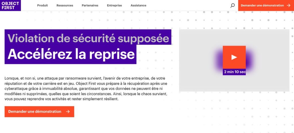 Page d'accueil du stockage de sauvegarde immuable d'Object First pour Veeam