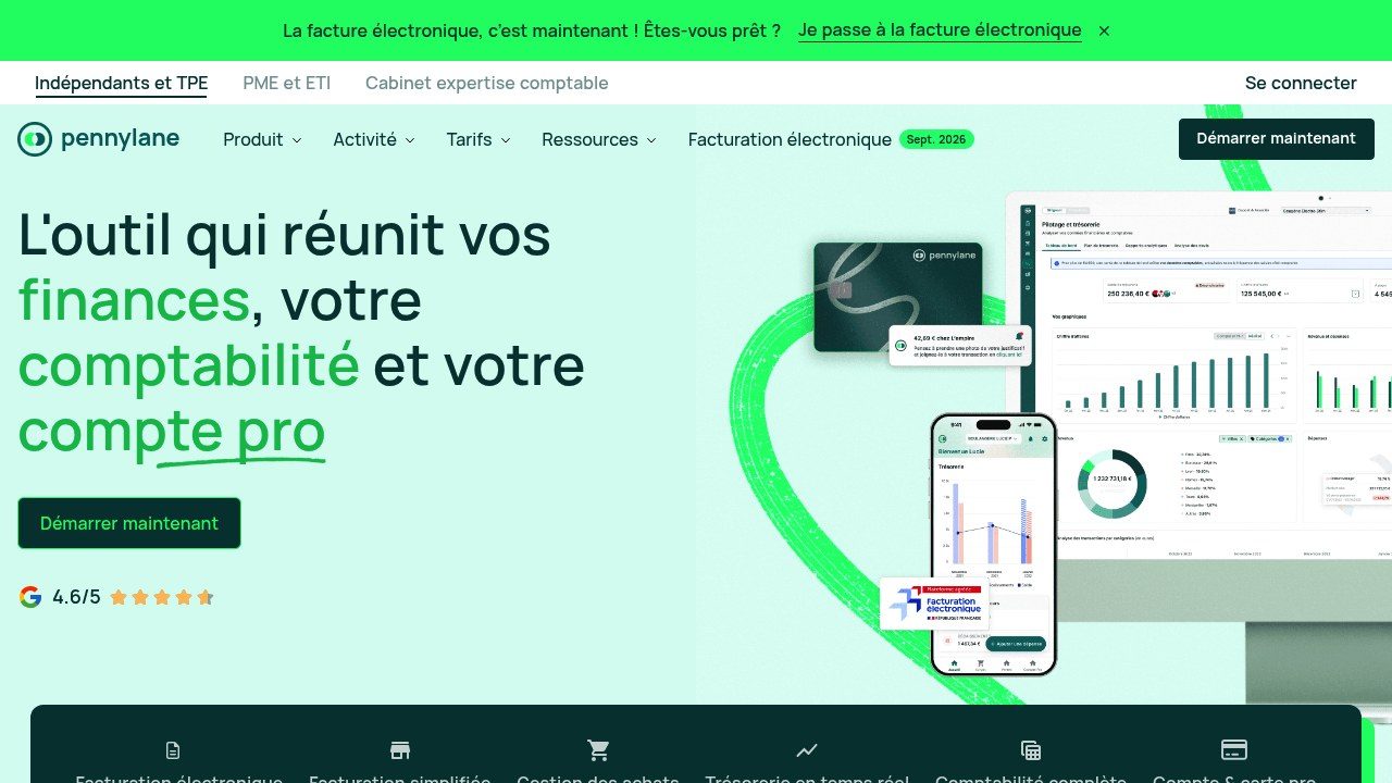 Page d'accueil de Pennylane en octobre 2026