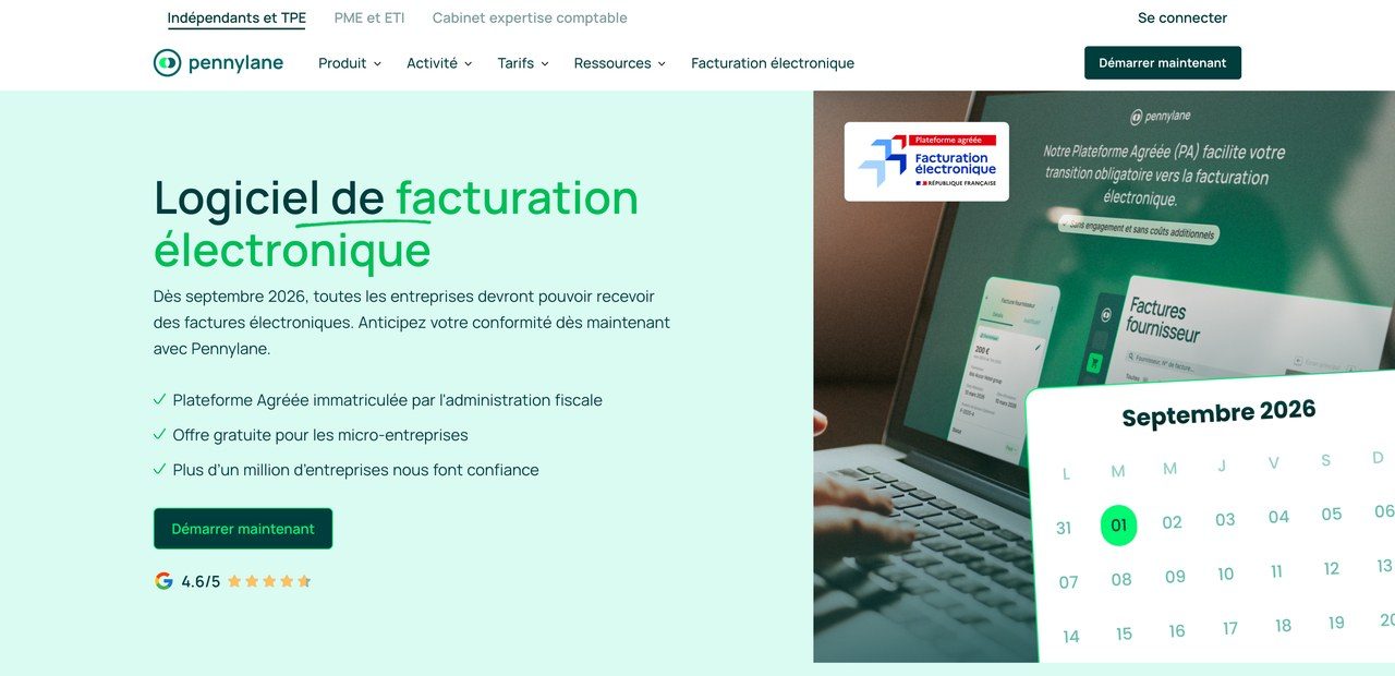 Page facturation électronique de Pennylane, plateforme agréée