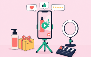 Plateformes UGC : smartphone sur trépied filmant une vidéo produit
