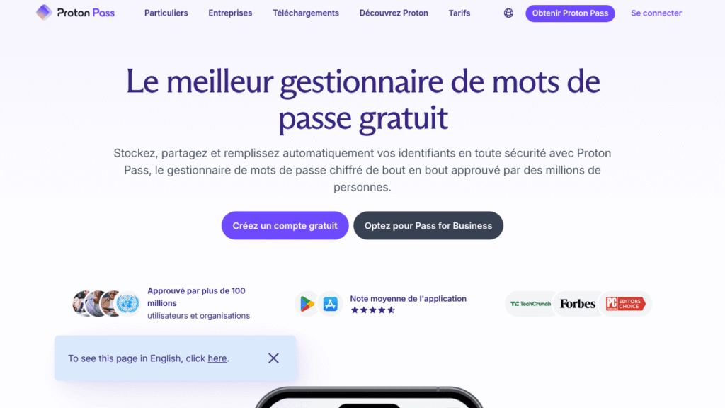 Capture d'écran de Proton Pass for Business