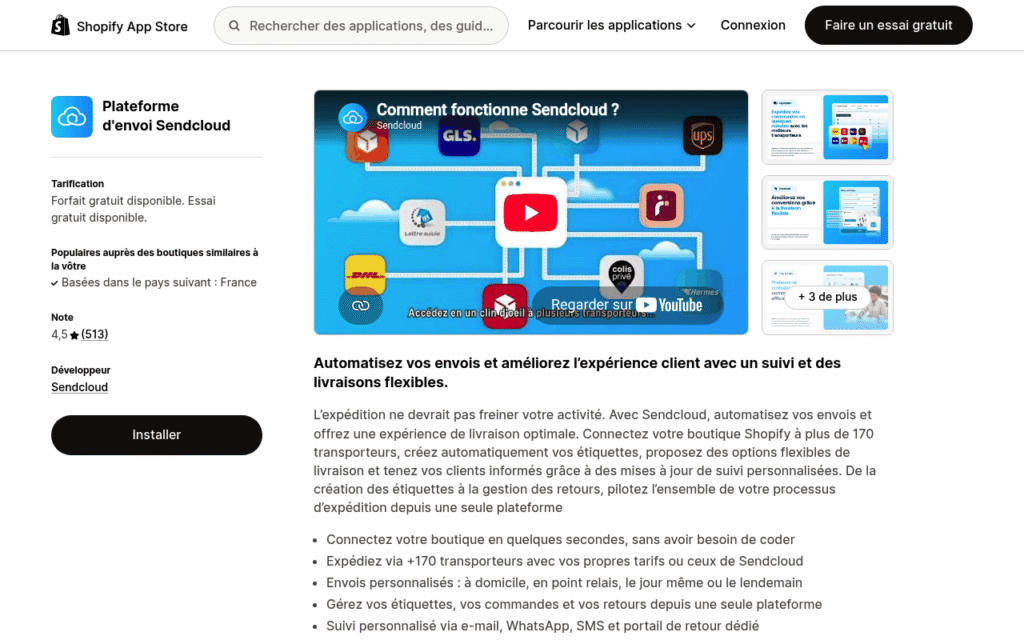 Capture d'écran de Sendcloud