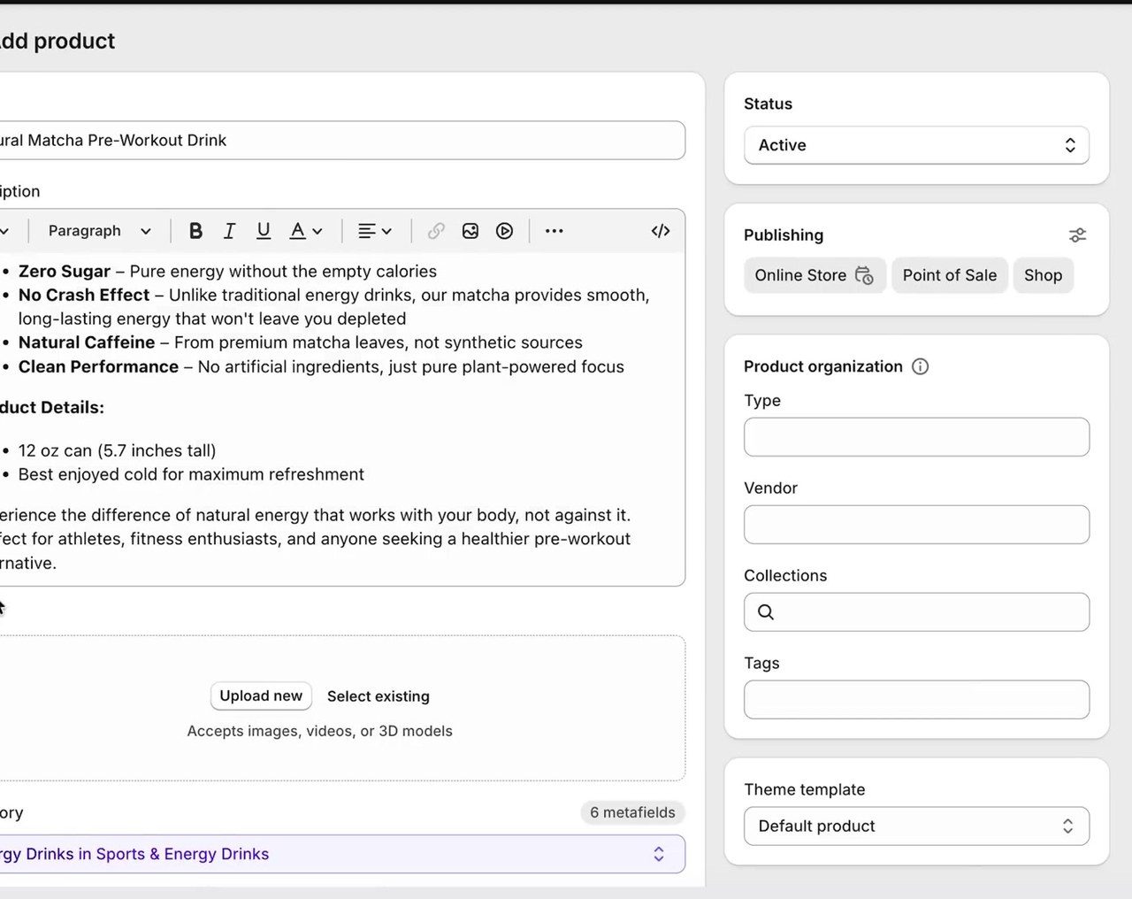 Création d'une fiche produit dans l'administration Shopify