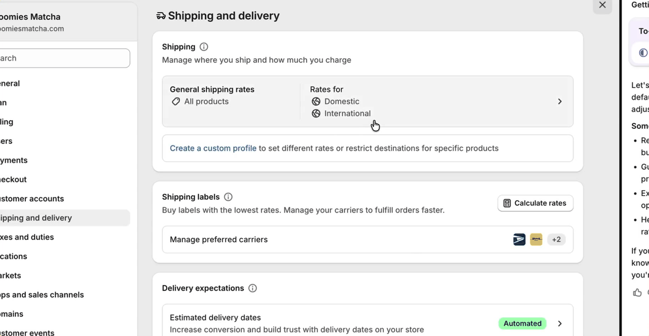 Paramètres d'expédition et de livraison dans Shopify