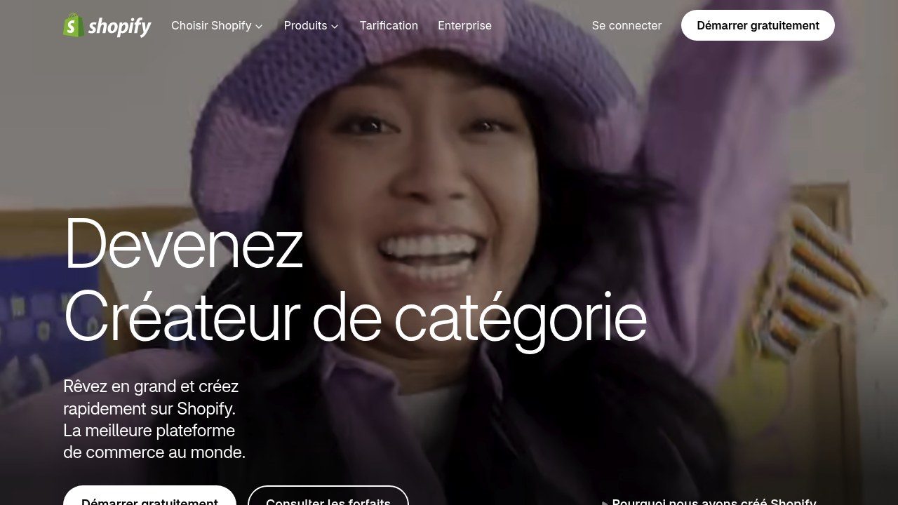 Page d'accueil de Shopify en français
