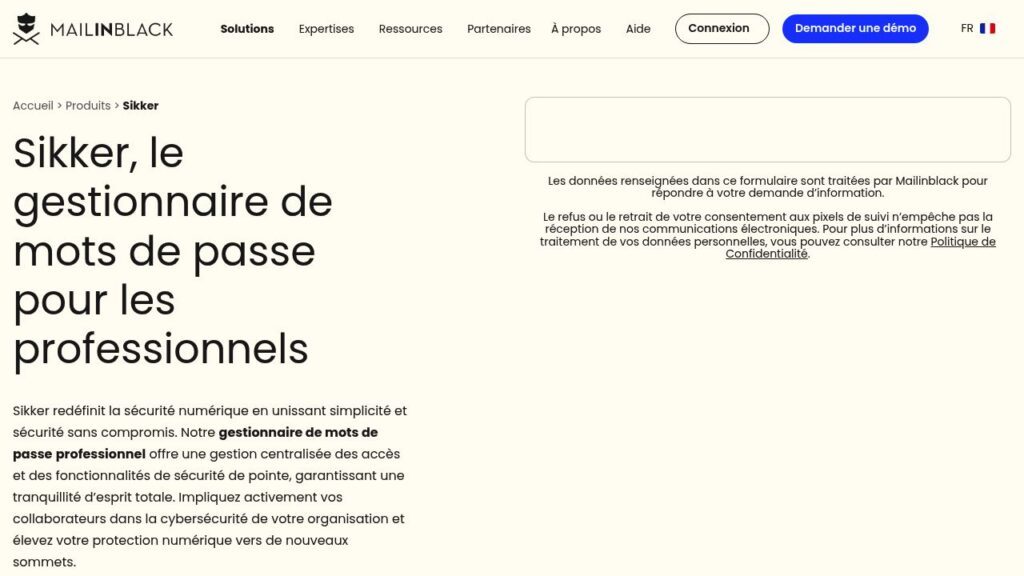 Capture d'écran de Sikker, le gestionnaire de mots de passe de Mailinblack
