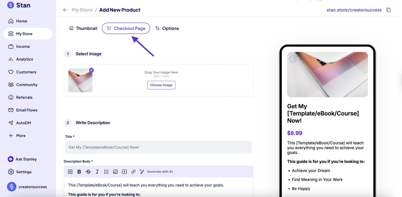 Création d'un produit numérique dans Stan Store