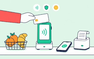Terminal de paiement mobile sur un comptoir avec carte sans contact