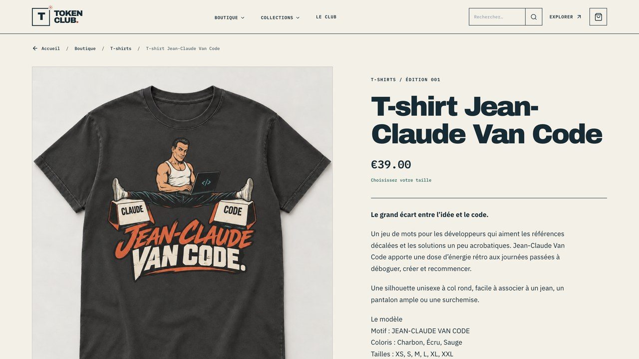 Fiche produit de la boutique Token Club
