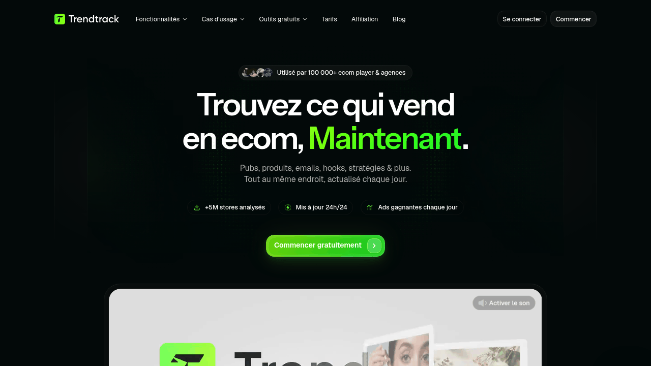 Page d'accueil de TrendTrack en français