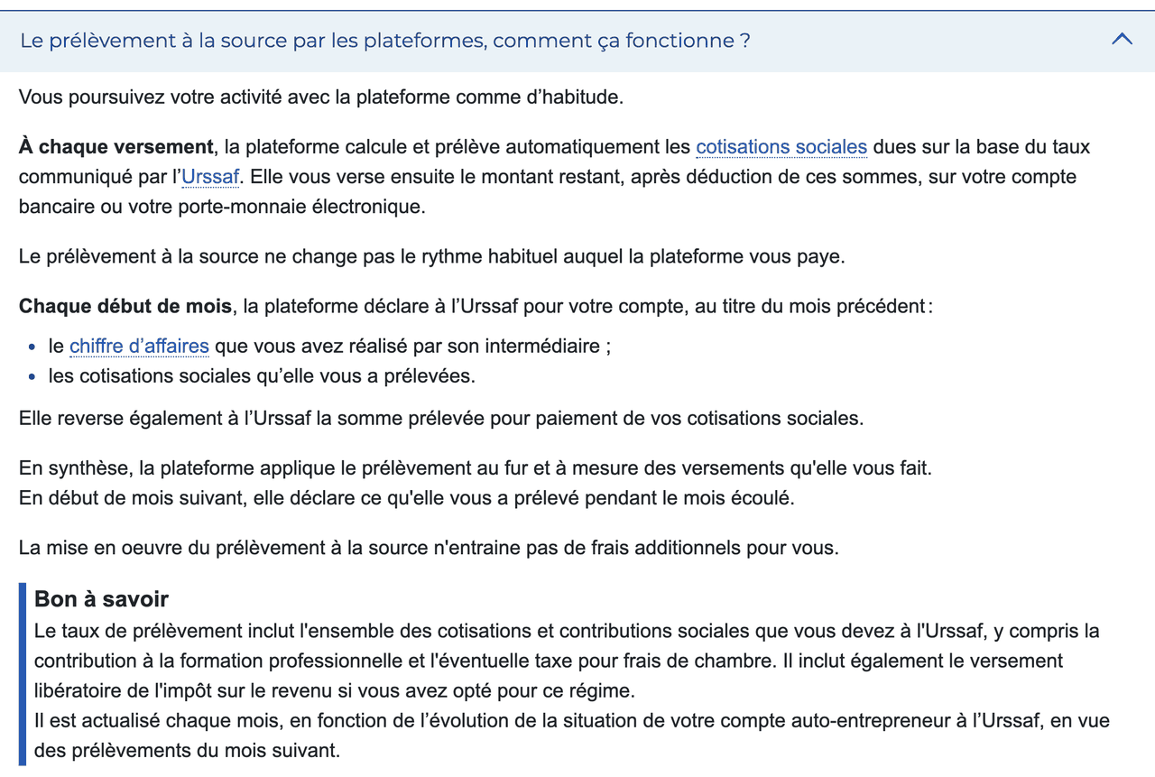 FAQ de l'Urssaf : comment fonctionne le prélèvement à la source par les plateformes