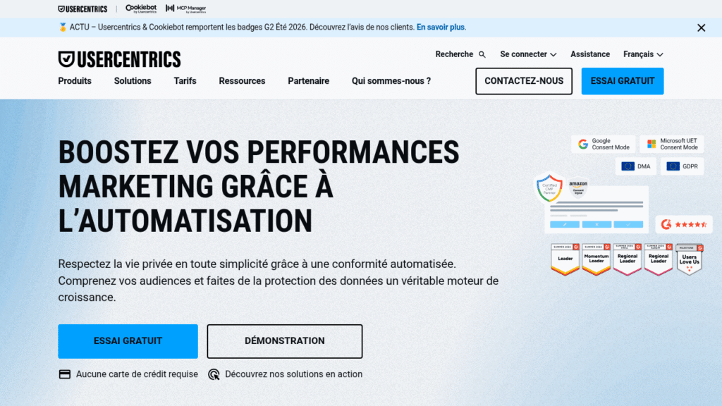Capture d'écran d'Usercentrics