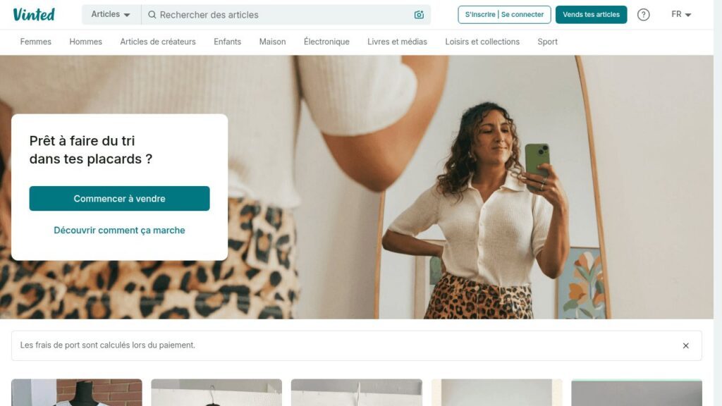 Capture d'écran de la page d'accueil de Vinted