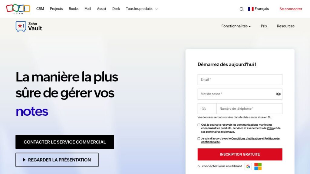 Capture d'écran de Zoho Vault